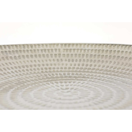 155 - A LARGE FINK CERAMIC PLATE IN A METALIC NICKEL GLAZE. with a repeat notch design, 60cm diam. approx.... 