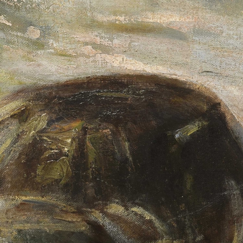 12 - 20TH CENTURY SCHOOL SEASCAPE oil on canvas, 194cm x 107cm, framed.with faults/holes in canvas... 