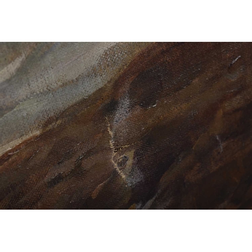 12 - 20TH CENTURY SCHOOL SEASCAPE oil on canvas, 194cm x 107cm, framed.with faults/holes in canvas... 