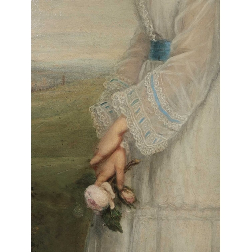 2 - 19TH CENTURY BRITISH SCHOOL FULL LENGTH PORTRAIT OF A LADY HOLDING A ROSE oil on canvas, J. Palser &... 