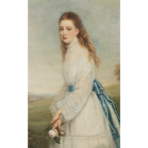 2 - 19TH CENTURY BRITISH SCHOOL FULL LENGTH PORTRAIT OF A LADY HOLDING A ROSE oil on canvas, J. Palser &... 