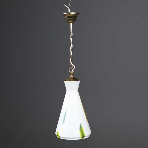 851 - 1960s ITALIAN STILNOVO STYLE OPALINE GLASS PENDANT LIGHT 30cm H x 19cm W x 65cm Drop