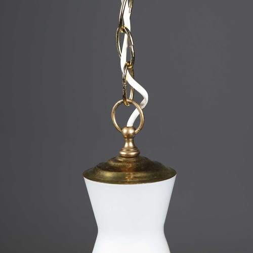 851 - 1960s ITALIAN STILNOVO STYLE OPALINE GLASS PENDANT LIGHT 30cm H x 19cm W x 65cm Drop