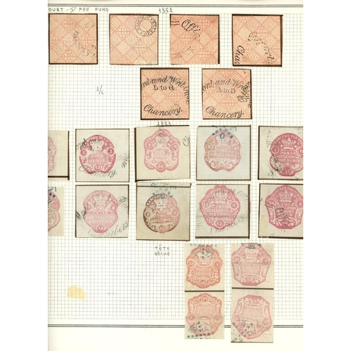 10 - Chancery Court: 1852-75 advanced collection on pages starting with ‘patchwork paper’ issues (6), emb... 