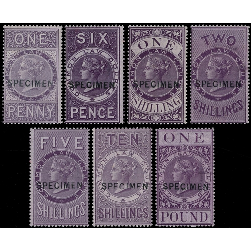 14 - Common Law Courts: 1865-75 1d to £1 deep lilac, complete set of seven, fresh o.g., each hand-stamped... 