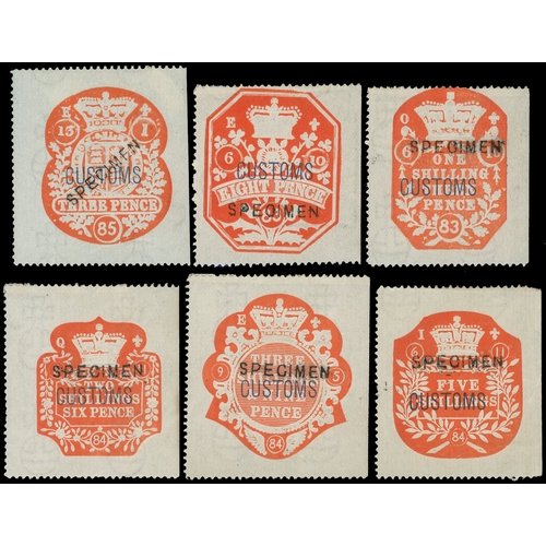 29 - Customs: 1882 wmk Orbs 3d to 5s complete set of 6, each with straight edge at right from sheet edge,... 
