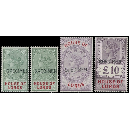 49 - House of Lords: 1902 QV 5s to £10 complete set of four, opt ‘SPECIMEN’ type 16, fresh o.g. A few min... 