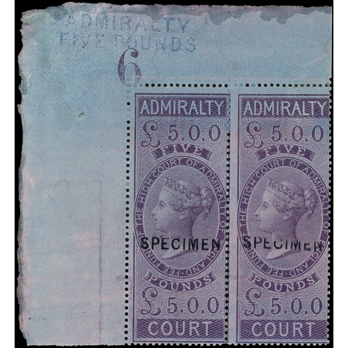6 - Admiralty Court: 1858 5s, 10s and £5 deep lilac, (the latter two on deeply blued paper) each handsta... 