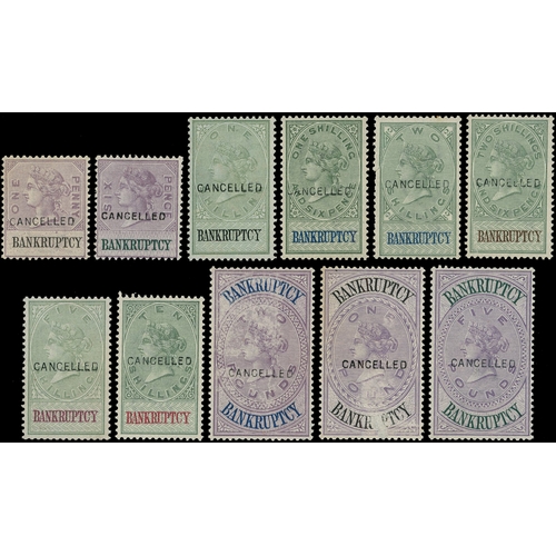 7 - Bankruptcy: 1881-96 group of 11 values, each overprinted ‘CANCELLED’ type 14, comprising 1d, 2d, 1s,... 