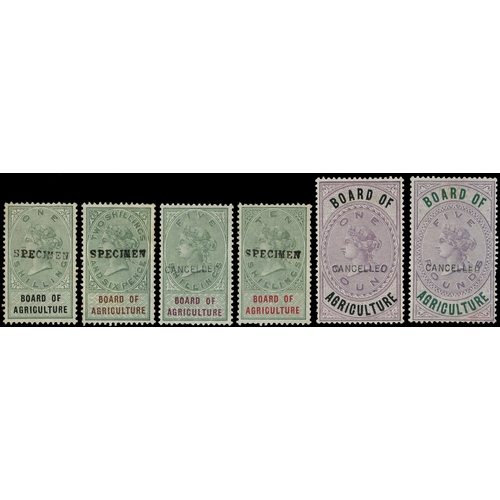 8 - Board of Agriculture: 1889 1s to £5 set of six, 1s, 2s6d and 10s opt 'SPECIMEN' type 9,, the 5s, £1 ... 