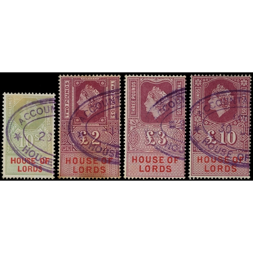 52 - House of Lords: 1959 QEII 10s to £10 complete set of four, each cancelled with part ‘ACCOUNTANT... 