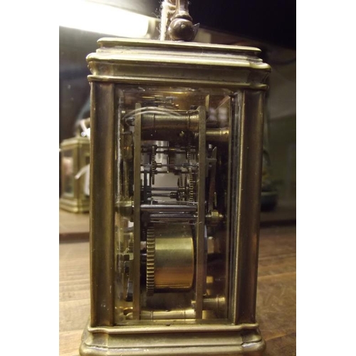 120 - Small late 19th Century English gilded brass cased carriage clock, the repeat movement striking on a... 