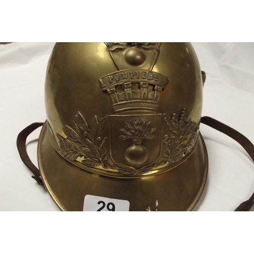 29 - Antique French brass fireman's helmet.