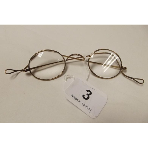 3 - Pair of antique spectacles with gold plated frames.