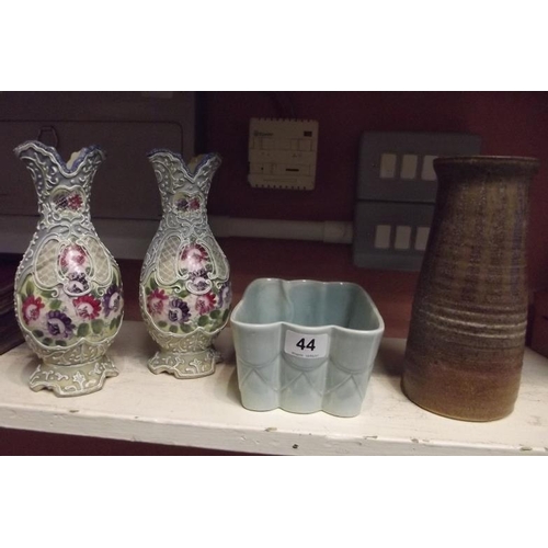 44 - Studio pottery vase, pair of Continental vases, etc.