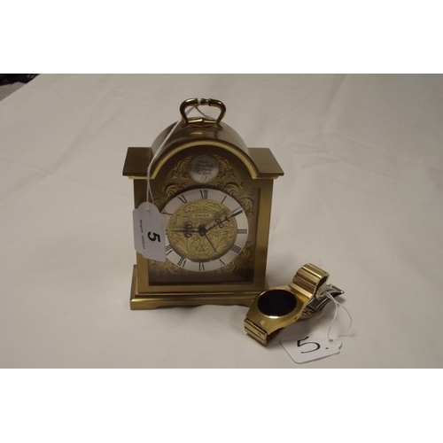 5 - Swiza gilt cased 'bracket clock' alarm clock, 6.25 in. high, and a retro LED gents wristwatch.