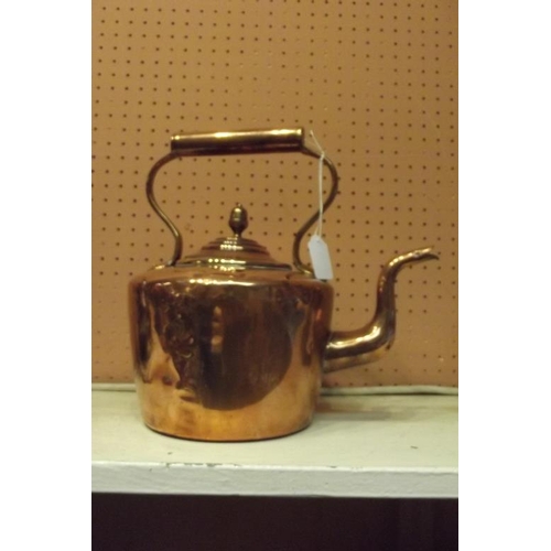 52 - Antique circular copper kettle, cover with acorn finial.