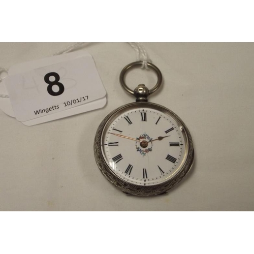 8 - Continental white metal cased fob watch, marked 935.