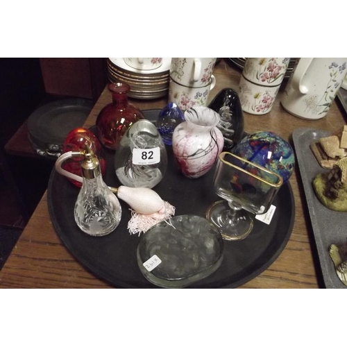 82 - Various studio glass paperweights and scent bottles, etc.