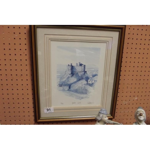 91 - Geoffrey Cowton, limited edition print - Harlech Castle, no. 327/500, signed, titled and numbered in... 