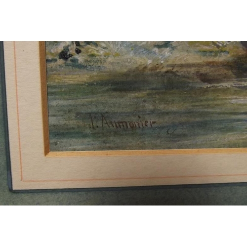 93 - J. Aumonier, watercolour - children beside pond, signed lower left.