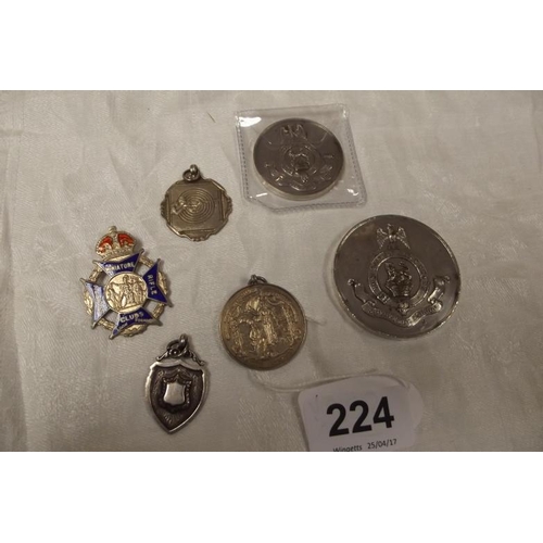 224 - Four silver medallions, and two 1956 boxing medals.