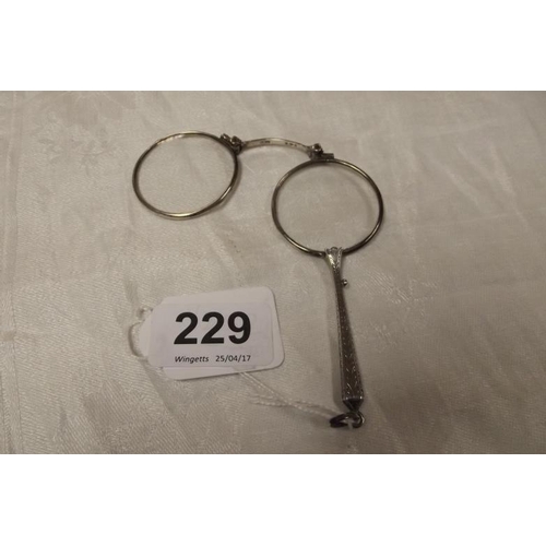 229 - Silver folding lorgnette, marked 925.