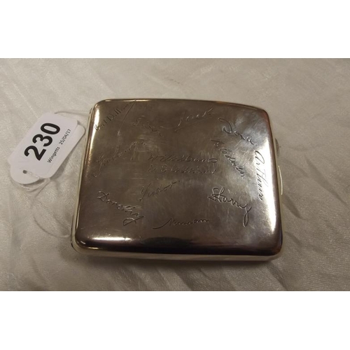 230 - George VI silver presentation cigarette case, engraved with signatures, 4 in. x 3.25 in., Birmingham... 