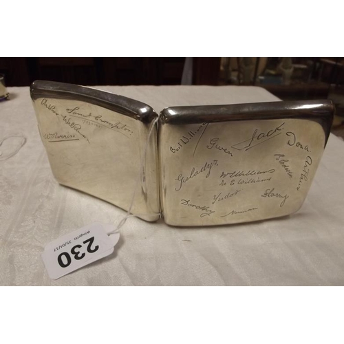 230 - George VI silver presentation cigarette case, engraved with signatures, 4 in. x 3.25 in., Birmingham... 