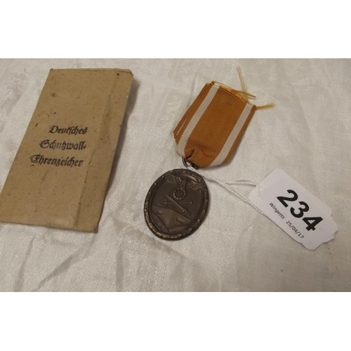 234 - WWII German medal - Defense Wall Honour Award, with ribbon.