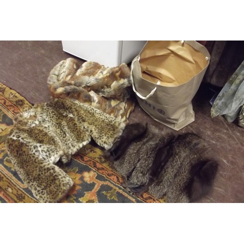 332 - Bag of fox fur, and two fur coats.