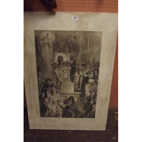 341 - Unframed black and white engraving - religious scene.