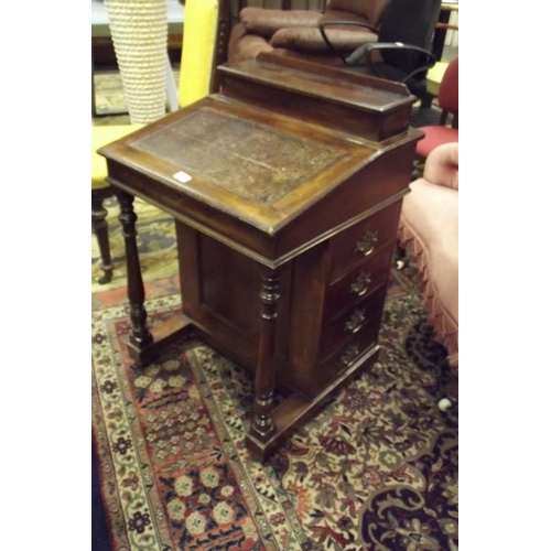 350 - 19th Century mahogany Davenport, inset leather top lifting to reveal a fitted interior with four sid... 