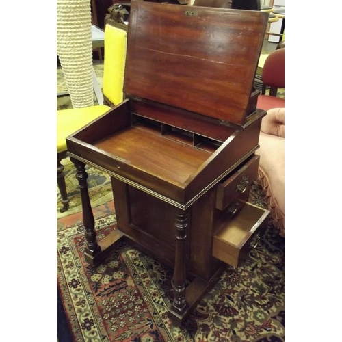 350 - 19th Century mahogany Davenport, inset leather top lifting to reveal a fitted interior with four sid... 