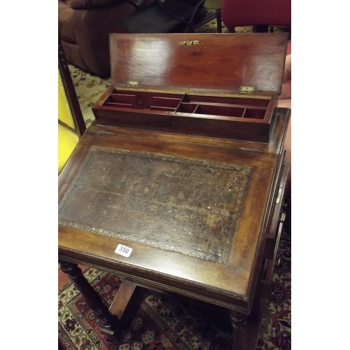 350 - 19th Century mahogany Davenport, inset leather top lifting to reveal a fitted interior with four sid... 