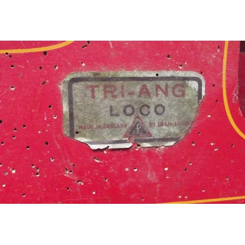 45 - Vintage Tri-Ang wooden loco, wood with metal and rubber wheels, and a vintage Tri-Ang tinplate Jones... 