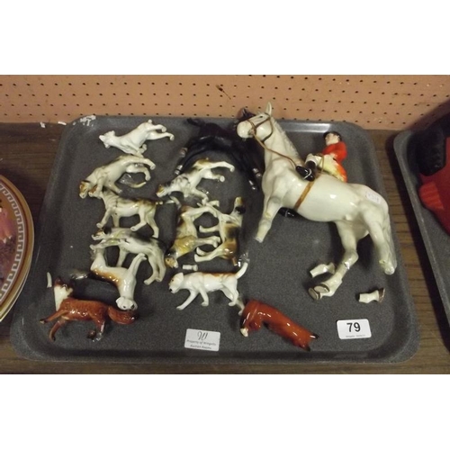 79 - Quantity of faulty Beswick figures, including Huntsman, hounds and foxes.