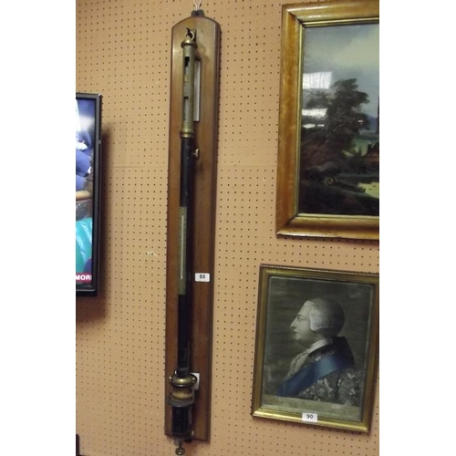 88 - Philip Harris & Co. Ltd. Birmingham Fortin stick barometer, No. 92, with a mercury thermometer, moun... 