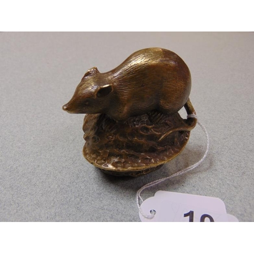 10 - Reproduction bronze effect figure, rat on a nut, 3 in. long.