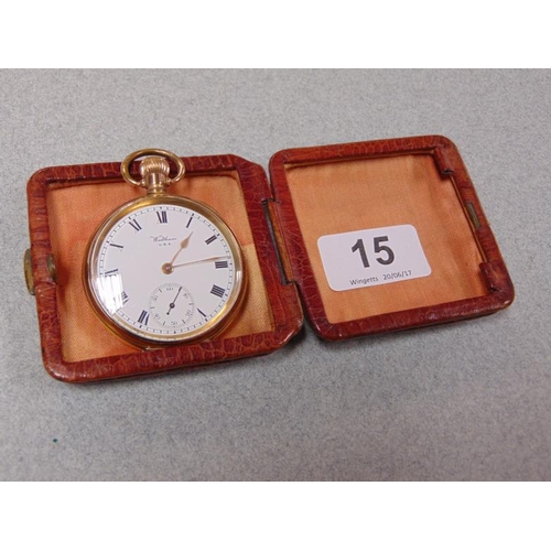 15 - Waltham gold plated pocket watch.