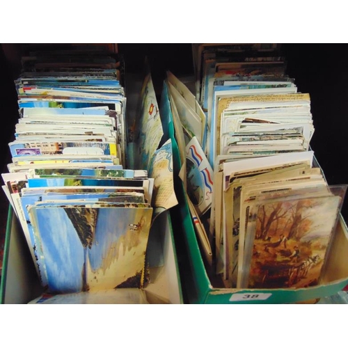 38 - Two boxes of mixed vintage postcards.