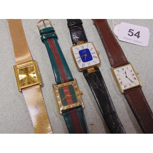 54 - Dunhill gents wristwatch, rectangular silver gilt case with blue and white face, black Roman numeral... 