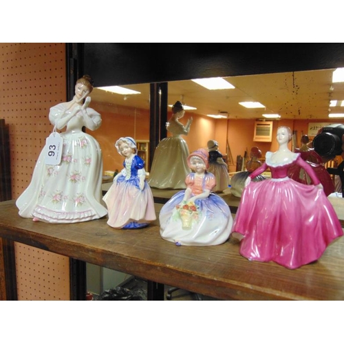 93 - Three Royal Doulton figures, Summer Rose HN 3309, Dinky Do HN 1678, and Monica 1467, and a Coalport ... 