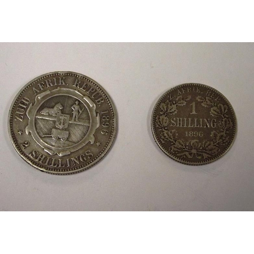 110 - South African (Zuid Africk) 2 Shillings/1 Shilling 1896 (silver).