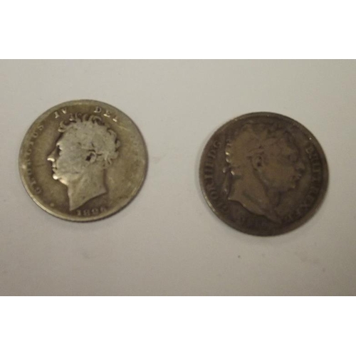 128 - George III silver Sixpence 1816, and George IV silver Sixpence 1826.