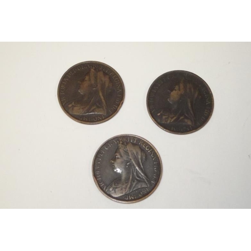 16 - Three good Victorian 'Veiled Head' Pennies, 1896, and 1901 (two).