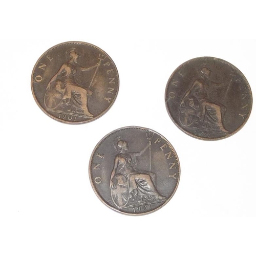 16 - Three good Victorian 'Veiled Head' Pennies, 1896, and 1901 (two).