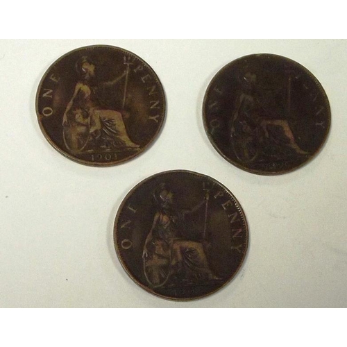 16 - Three good Victorian 'Veiled Head' Pennies, 1896, and 1901 (two).