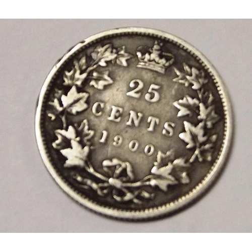 167 - Canadian silver 25 Cents 1900.