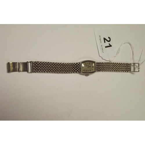 21 - Tissot silver cased ladies wristwatch, on flexible link silver bracelet, hallmarked 1975.